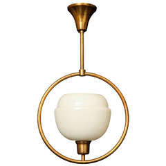 Opaline Glass and Brass Pendant