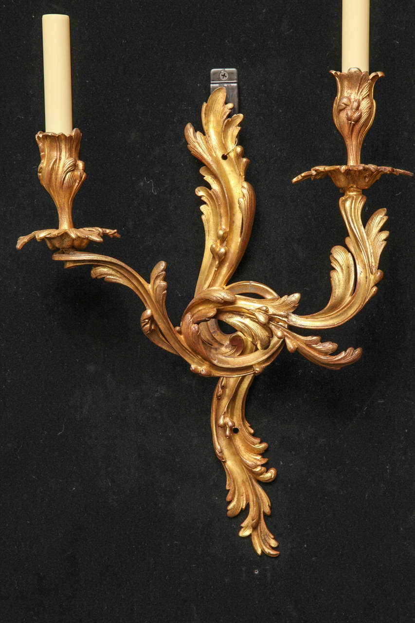 Louis XV Style Gilt Bronze Left and Right Sconces In Excellent Condition For Sale In New York, NY