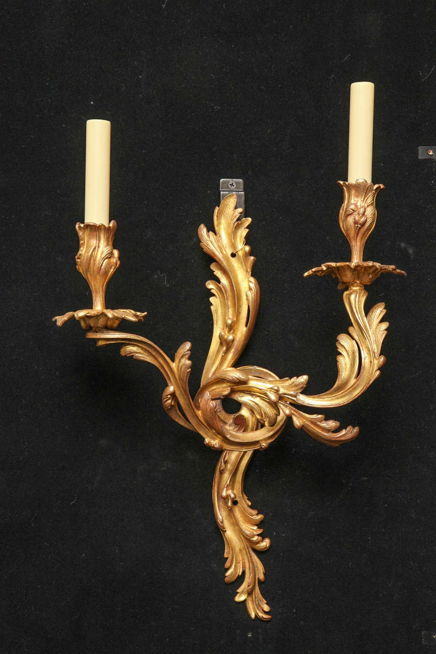 Louis XV Style Gilt Bronze Left and Right Sconces For Sale 2