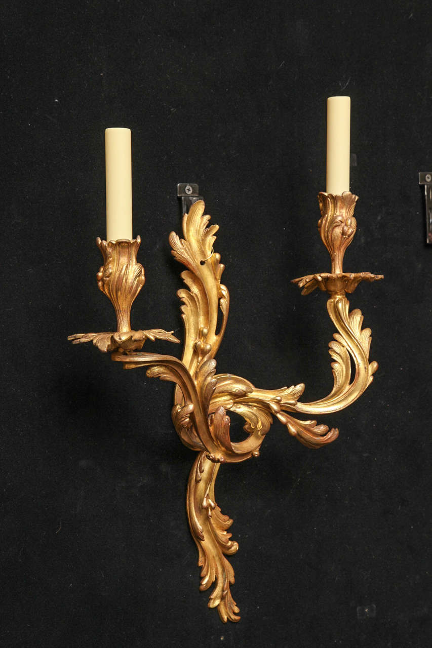 Louis XV Style Gilt Bronze Left and Right Sconces For Sale 5