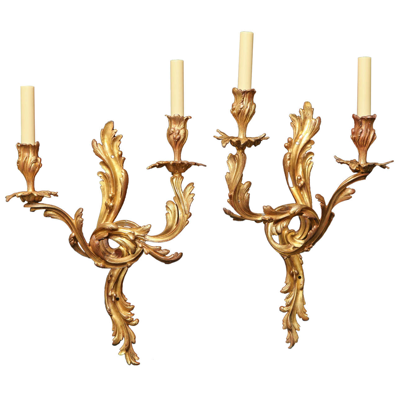 Louis XV Style Gilt Bronze Left and Right Sconces For Sale