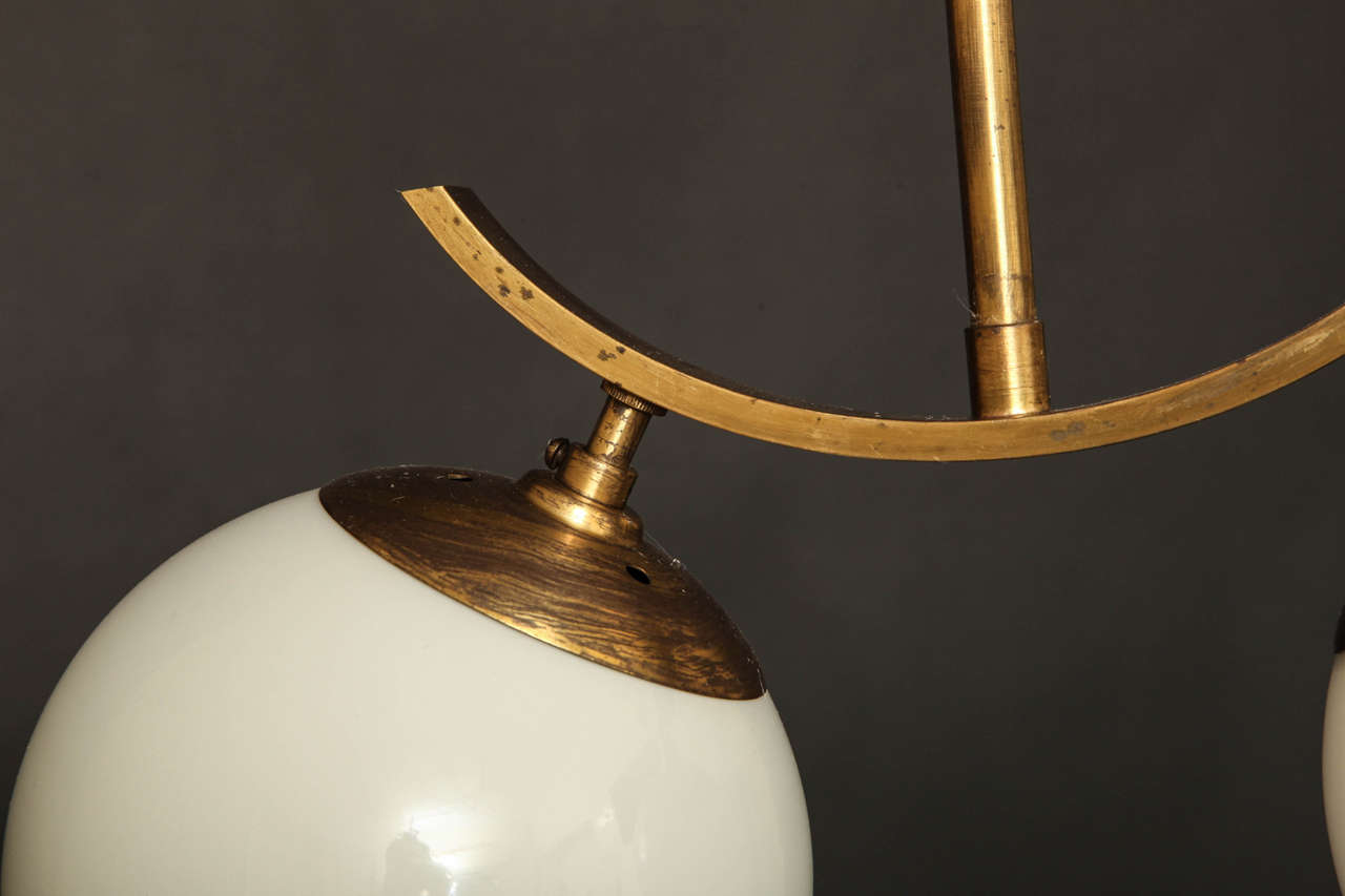 Opaline Spheres and Brass Two-Light Pendant In Excellent Condition For Sale In New York, NY