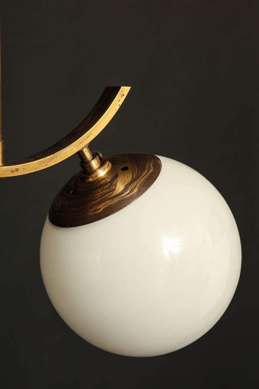 Opaline Spheres and Brass Two-Light Pendant For Sale 1