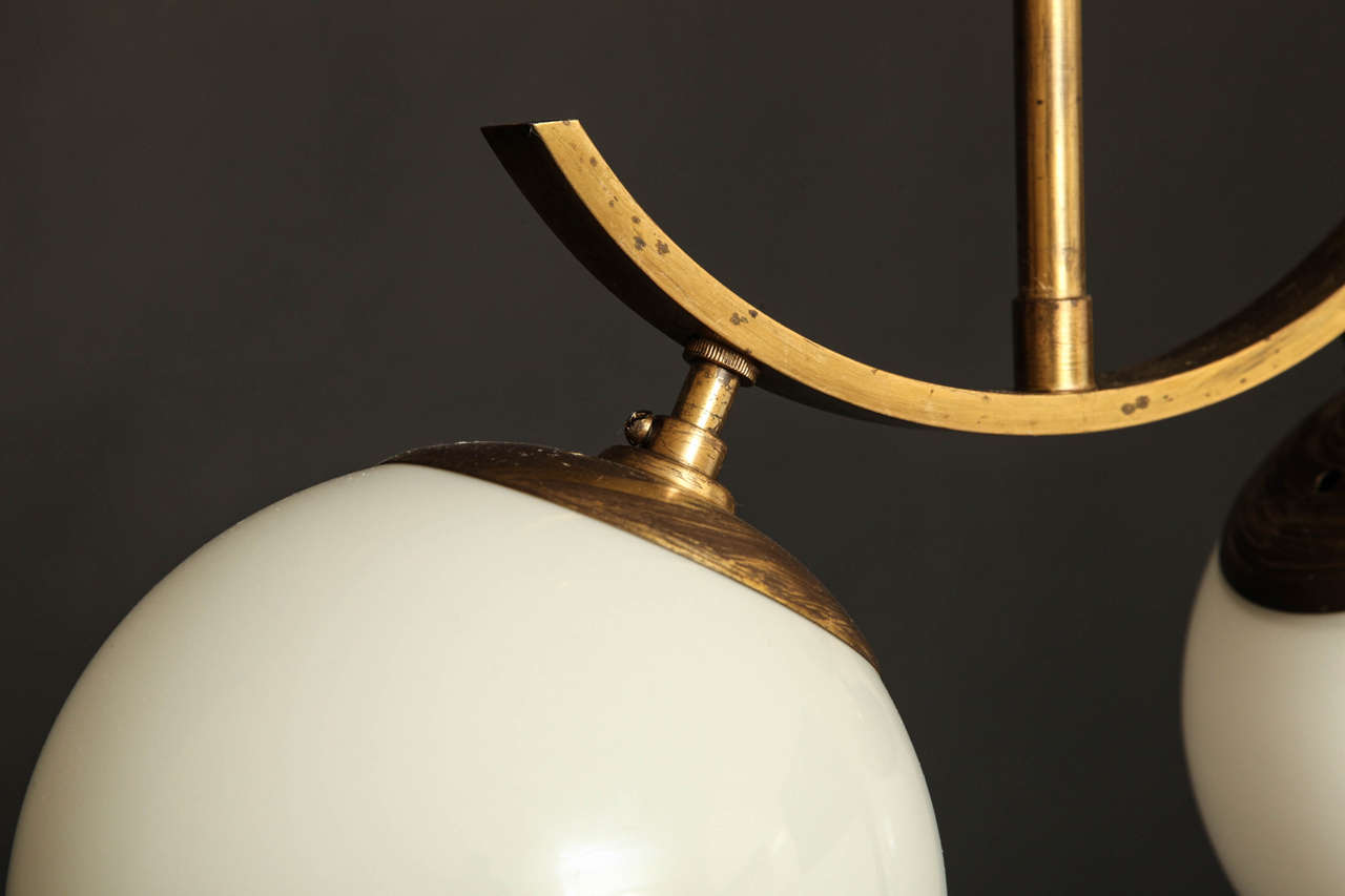 Opaline Spheres and Brass Two-Light Pendant For Sale 2