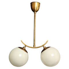 Opaline Spheres and Brass Two-Light Pendant