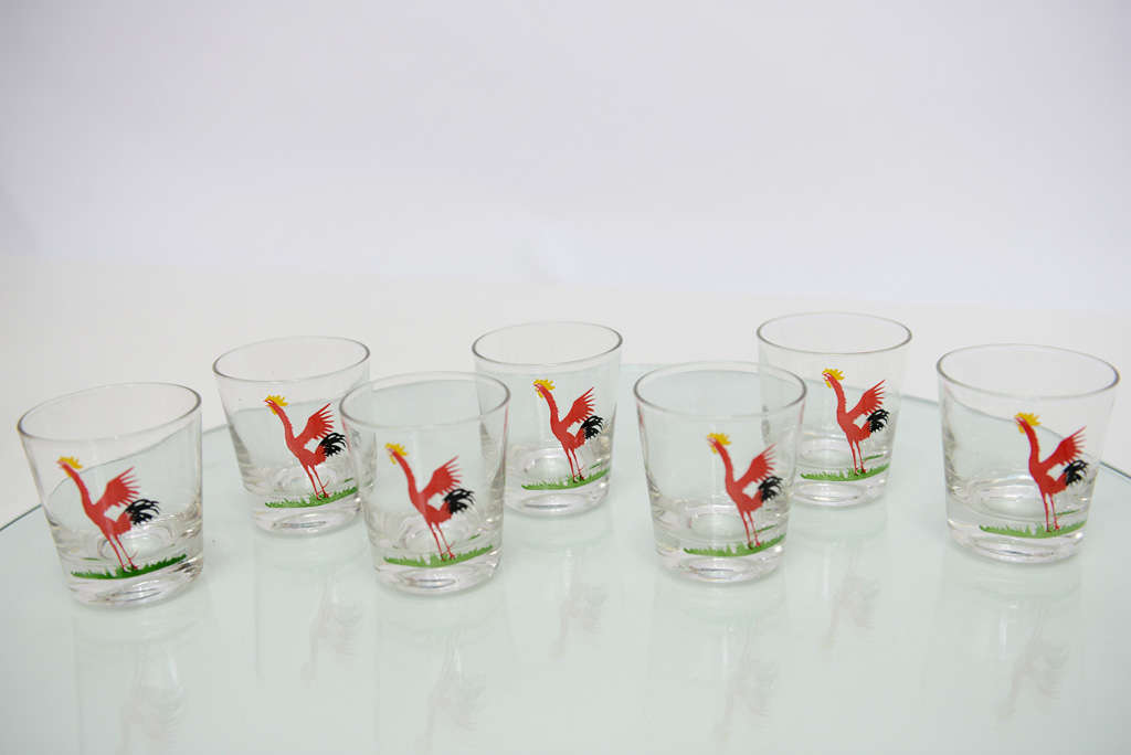 Vintage 60's Set of Rooster Glassware In Excellent Condition In Miami, FL