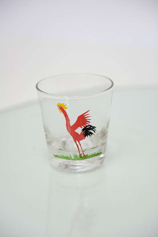 Mid-20th Century Vintage 60's Set of Rooster Glassware