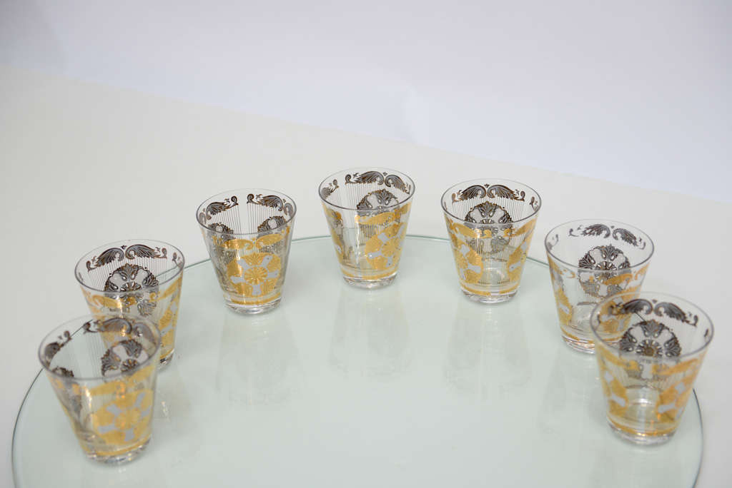 Each Vintage Cocktail Glass is decorated with gold designs and signed 