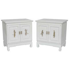 Pair of Chinoiserie Side Tables with Mother of Pearl Inlay Doors