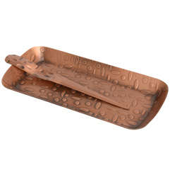 Vintage German Pounded Copper Desk Tray with Matching Letter Opener
