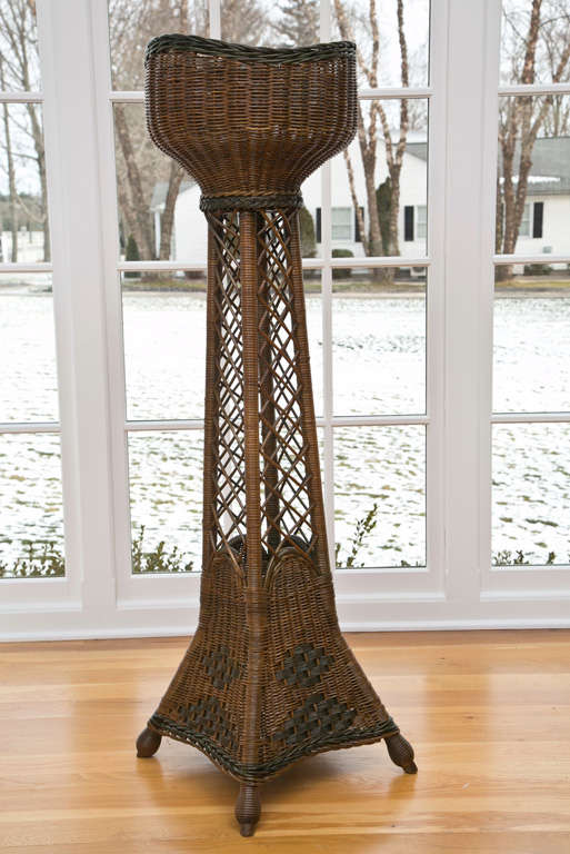 vintage tall wicker plant stand