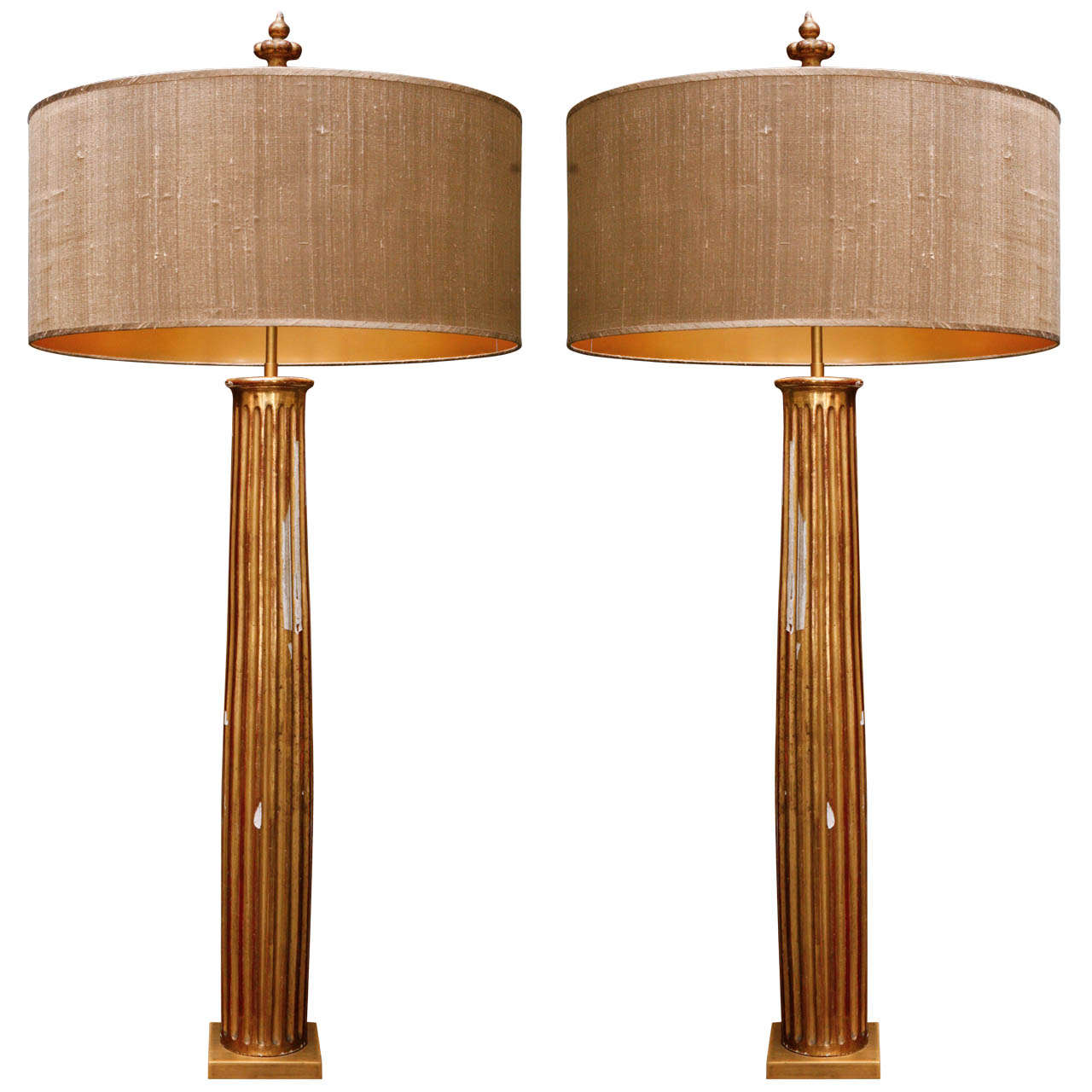 Pair of French Gold Gilded Column Lamps