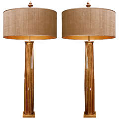 Pair of French Gilded Column Lamps 8
