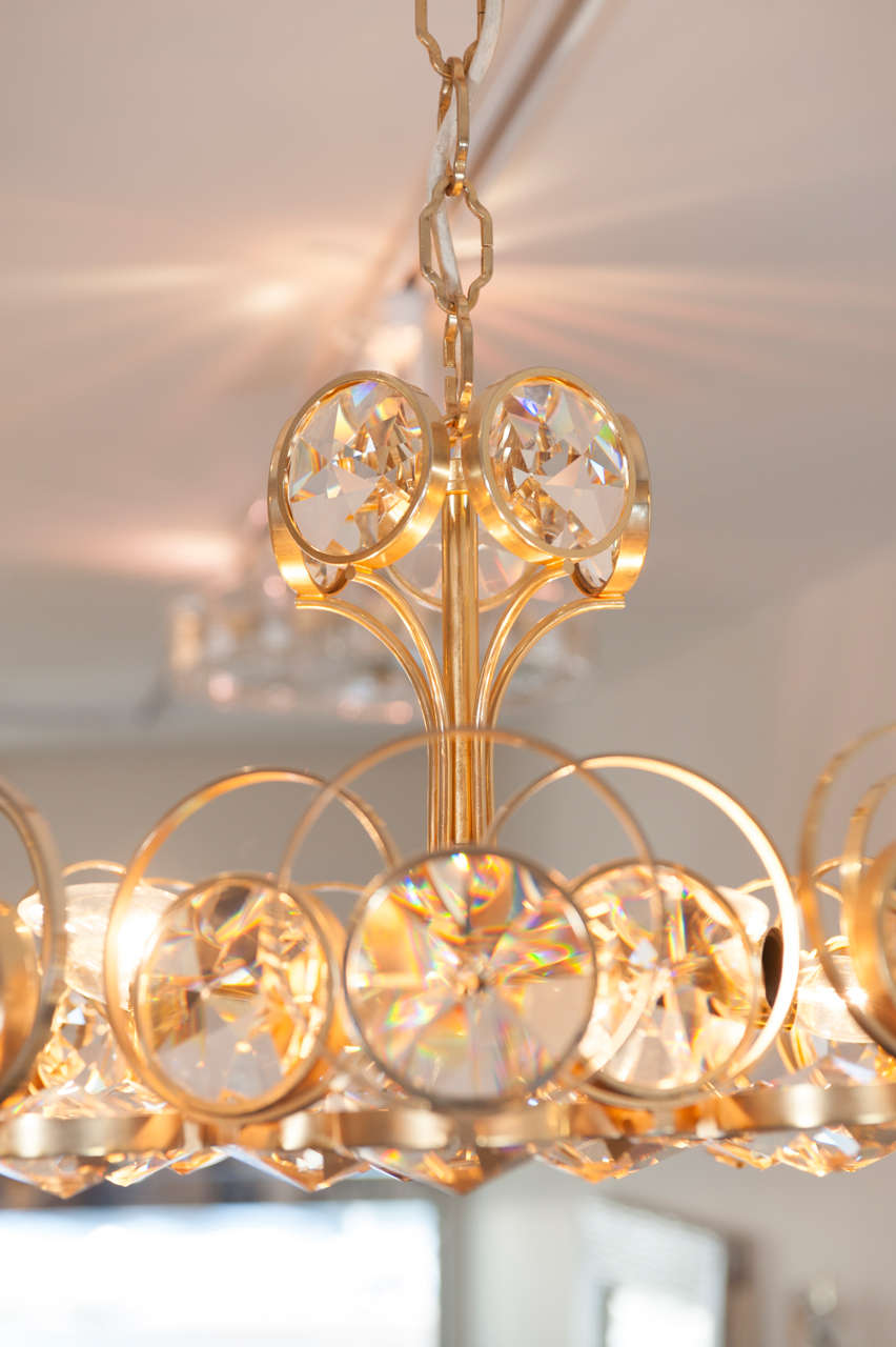 Gilt Metal and Crystal Pendant Light From Austria In Excellent Condition In Toronto, ON