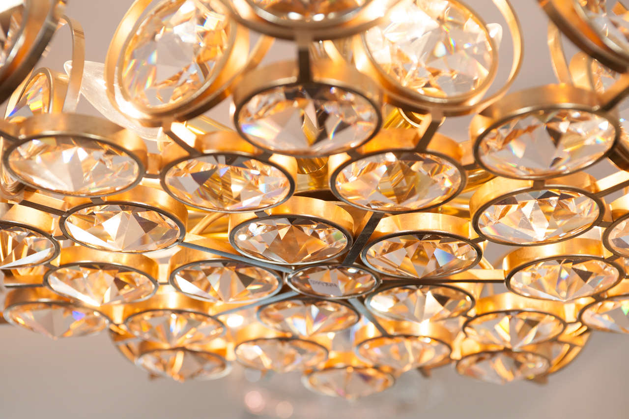 International Style Gilt Metal and Crystal Pendant Light From Austria