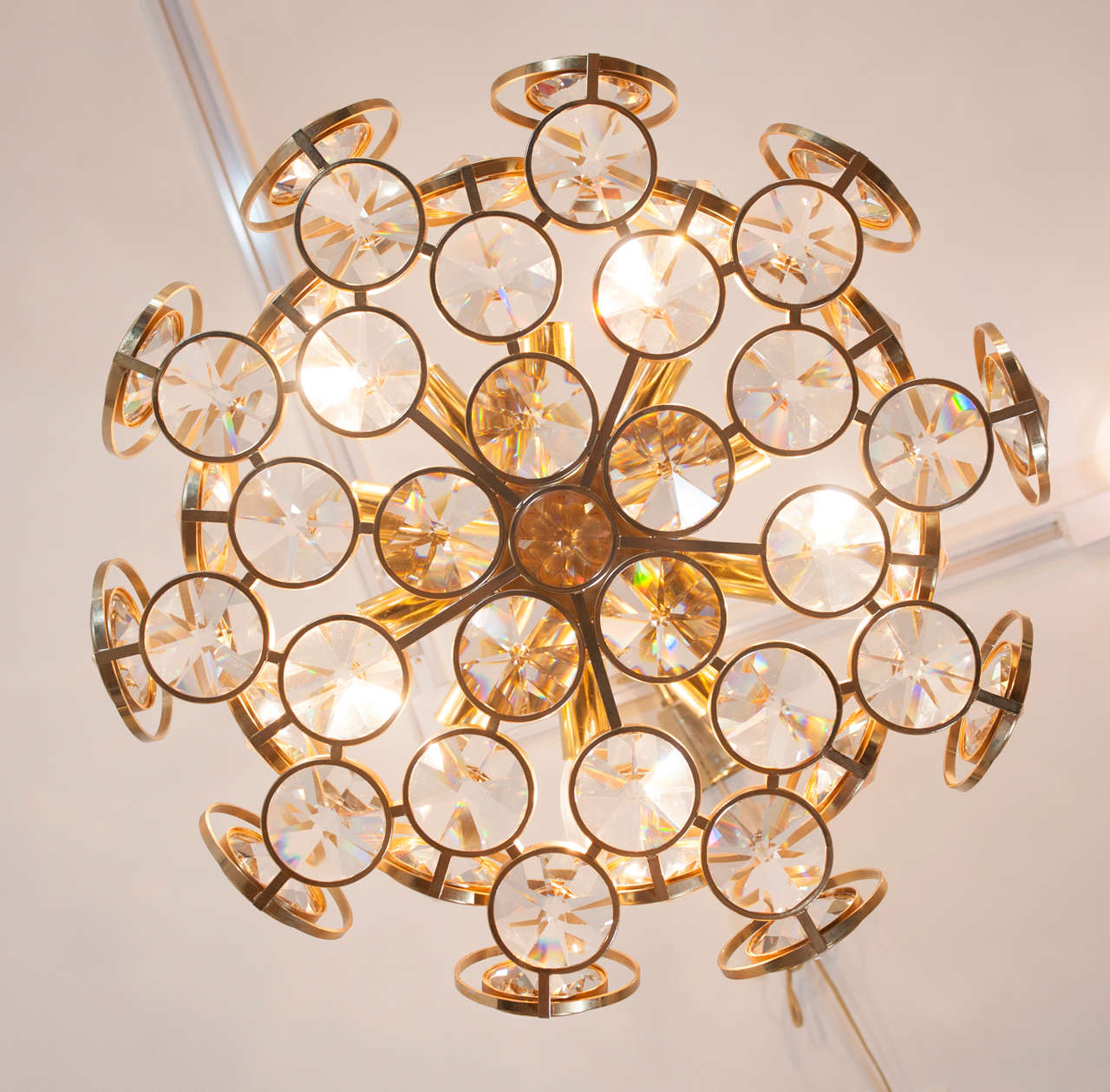 Gold Plate Gilt Metal and Crystal Pendant Light From Austria