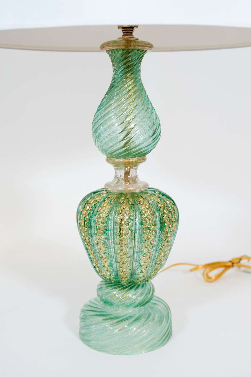 Italian A Single Green And Gold Vintage Murano Lamp Attributed to Barovier