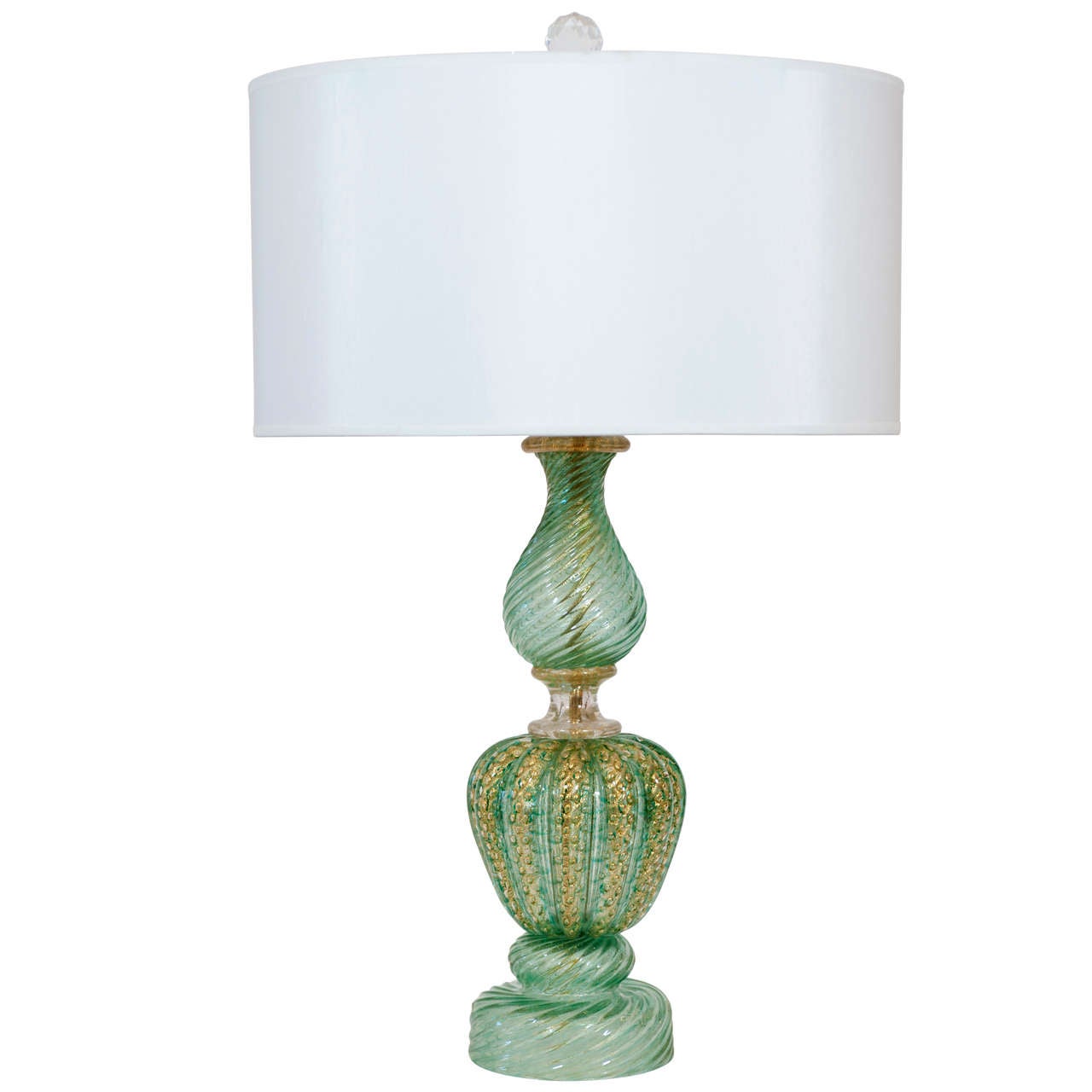A Single Green And Gold Vintage Murano Lamp Attributed to Barovier