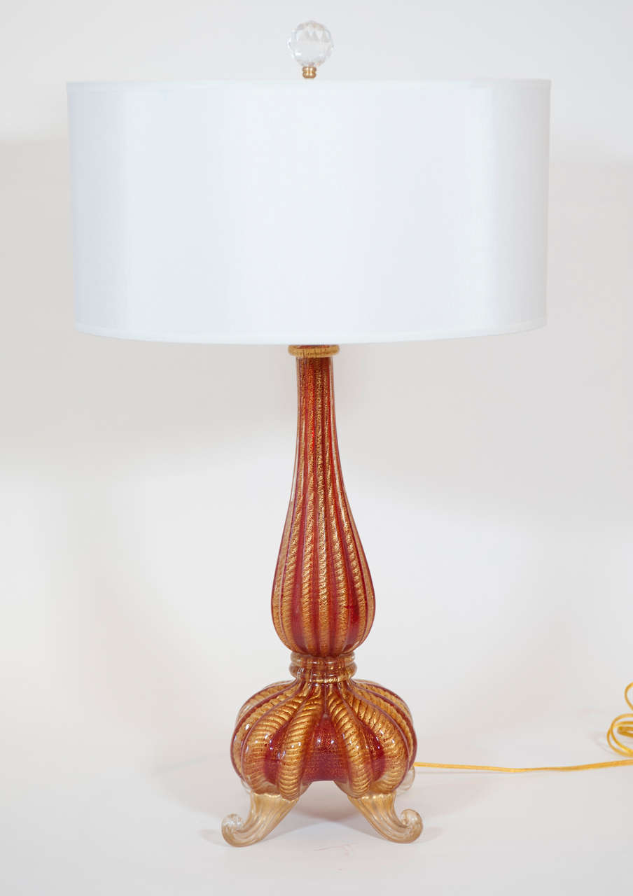 A decadent pair of rich red Murano lamps infused with gold detailing.
Rewired. Shades optional.