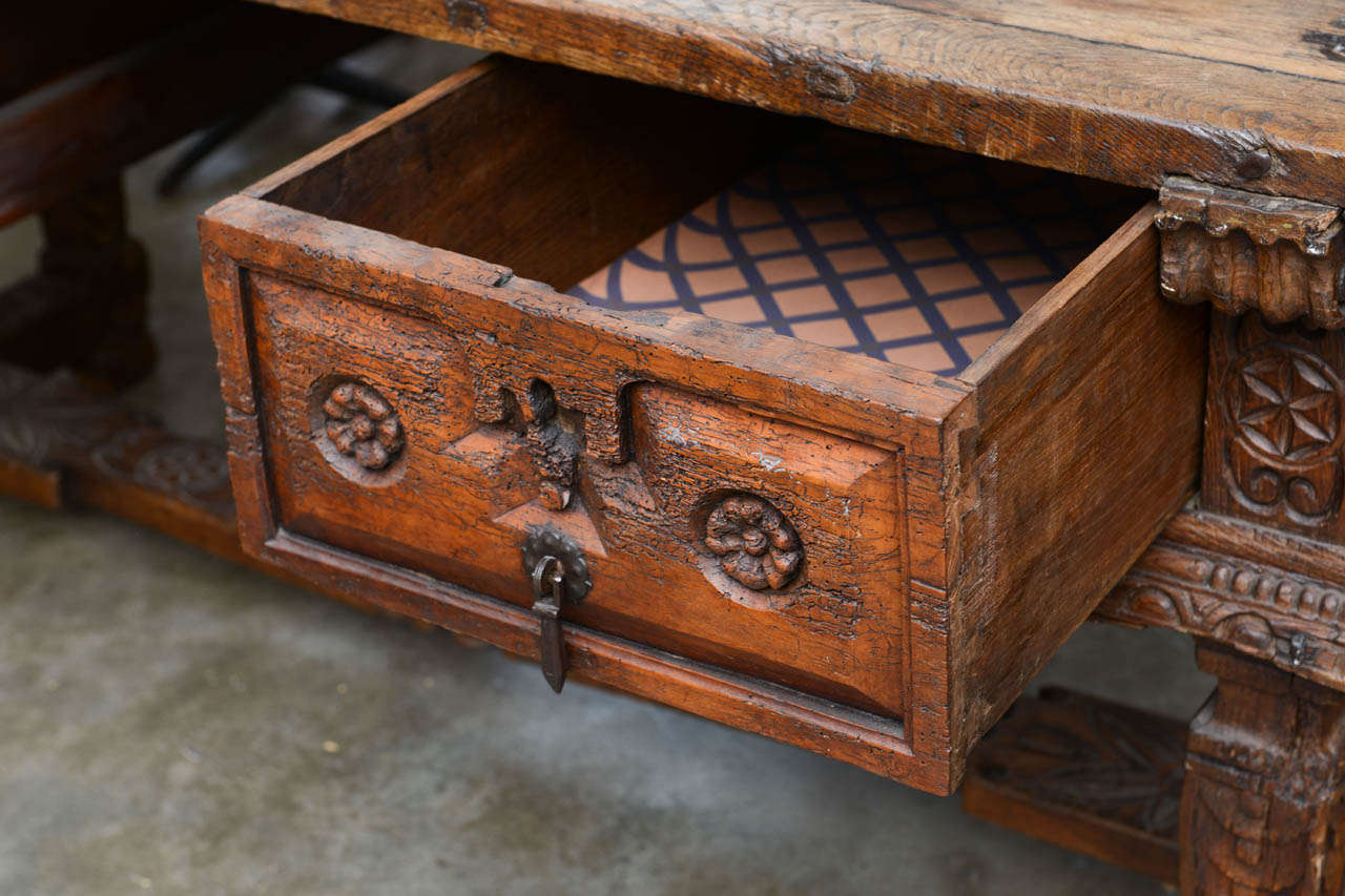 Hand Carved Monk's Desk In Distressed Condition In West Palm Beach, FL