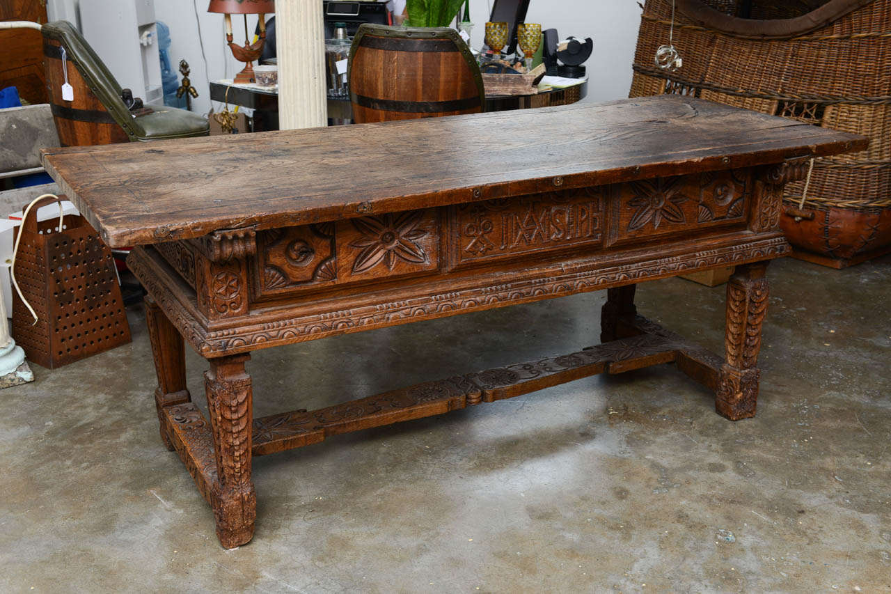 Hand Carved Monk's Desk 1