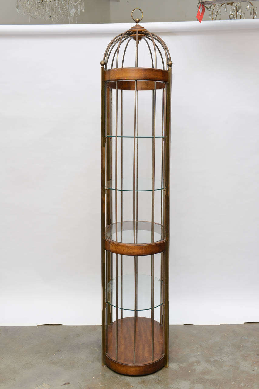 Mid-20th Century Wood & Brass Birdcage Etagere