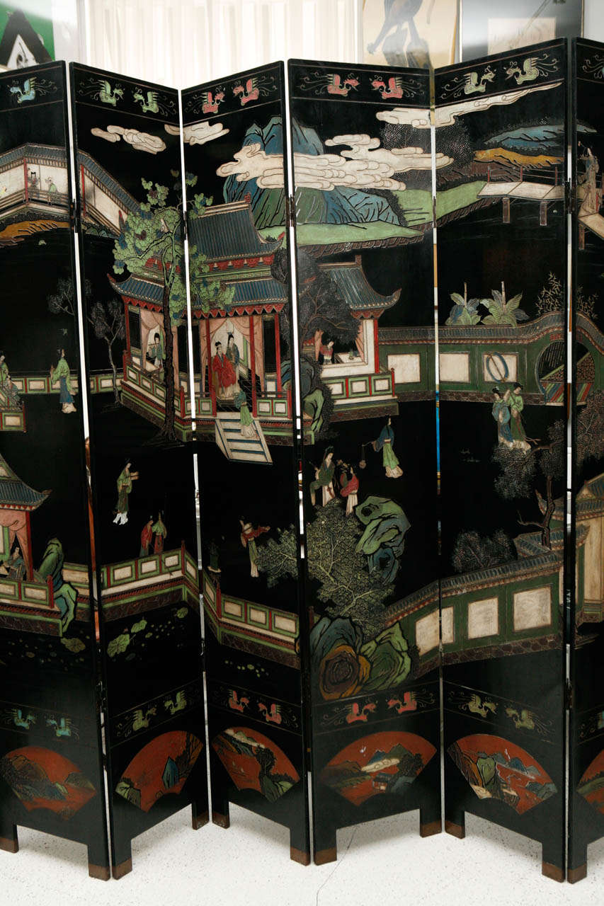 Chinese Eight-Panel Coromandel Folding Screen
