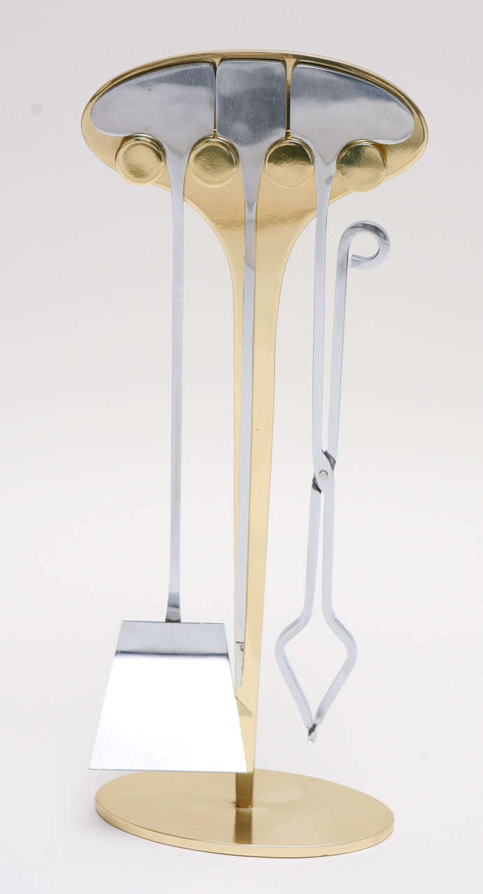 Brass & Chrome Ligne Inox Fire Tools by Jean Paul Creations