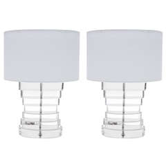 Pair of Stacked Lucite Table Lamps