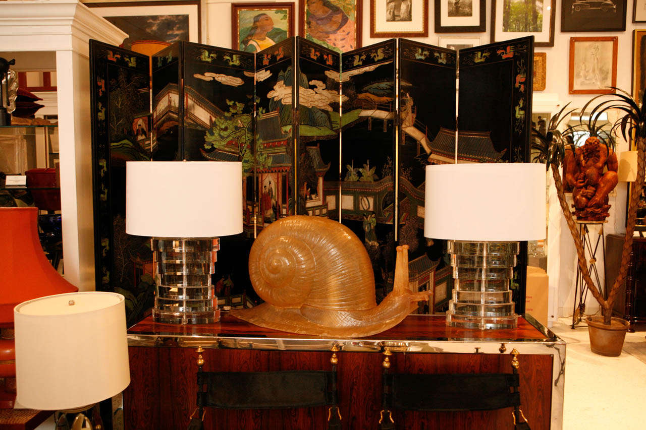 American Pair of Stacked Lucite Table Lamps