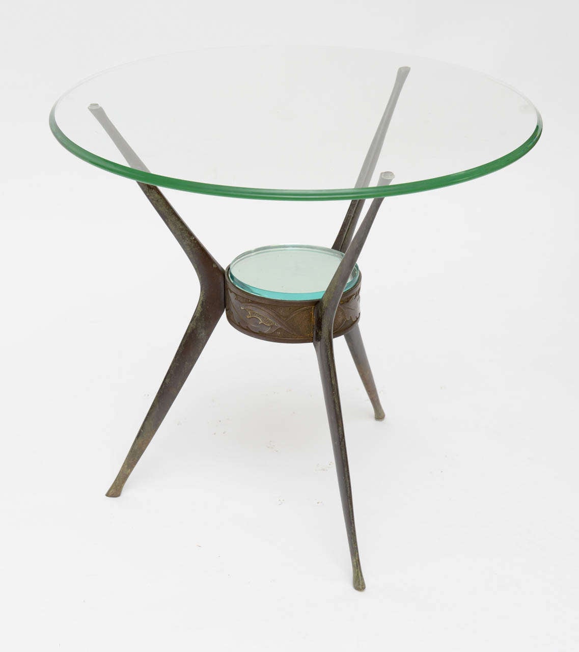 Stylish Italian side table in bronze with heavy patina.