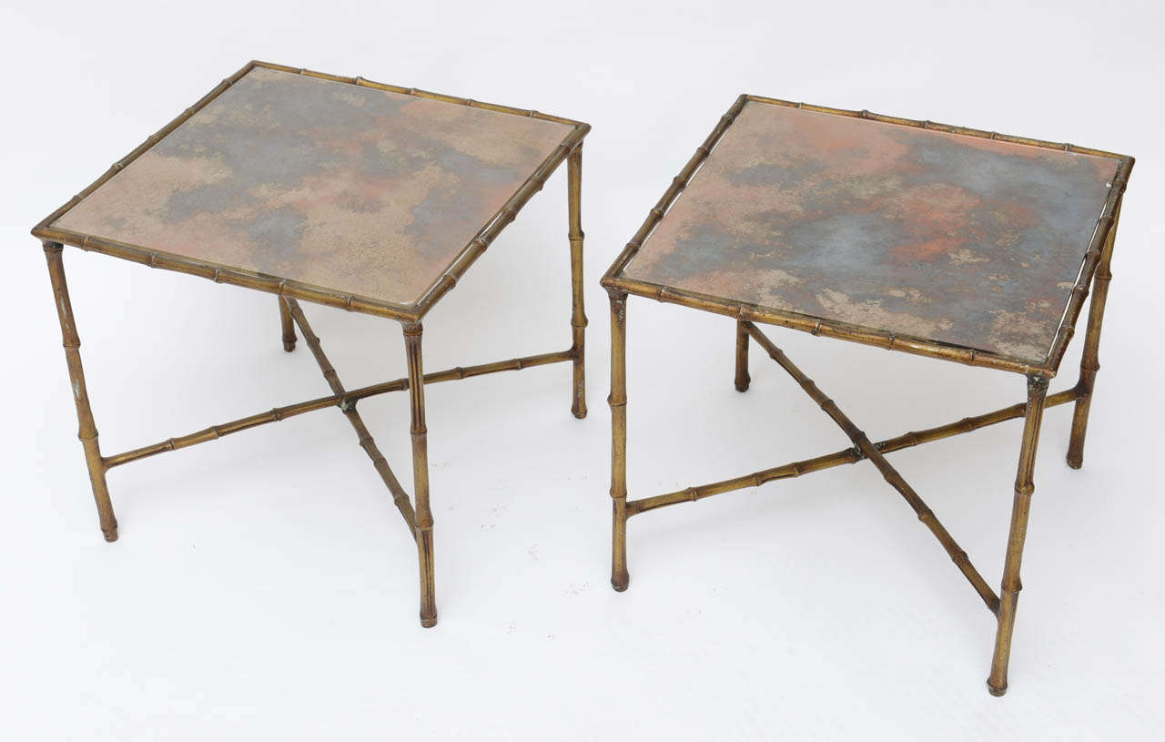 American Pair of Eglomisé Painted Side Tables