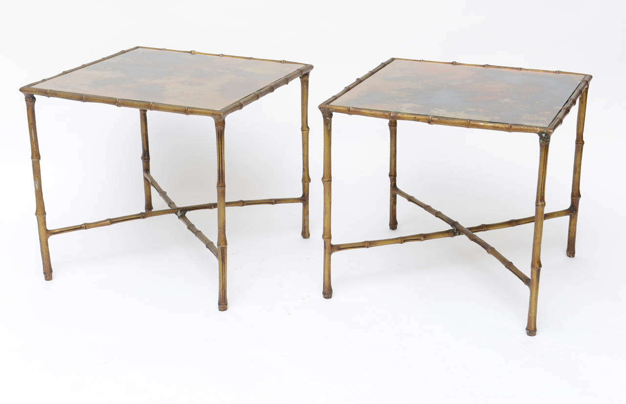 Pair of Eglomisé Painted Side Tables In Good Condition In Miami, FL