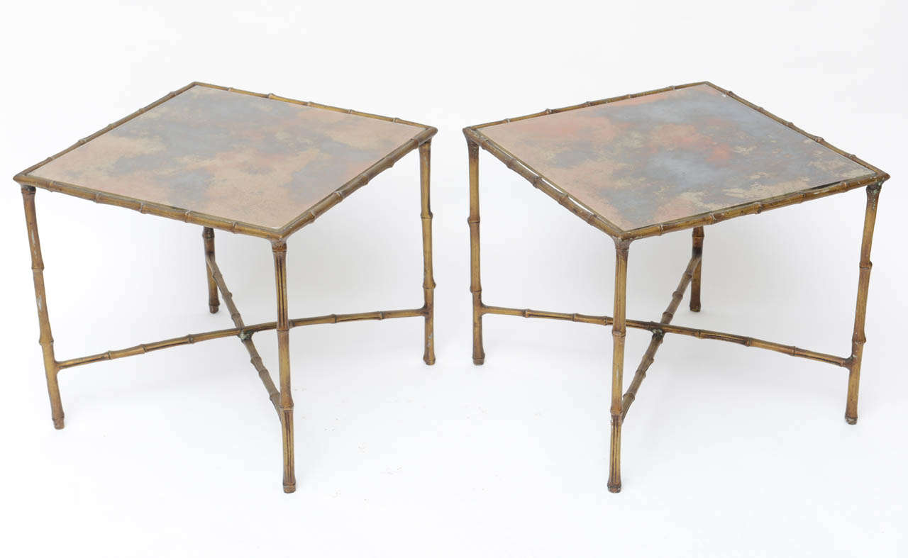 Late 20th Century Pair of Eglomisé Painted Side Tables