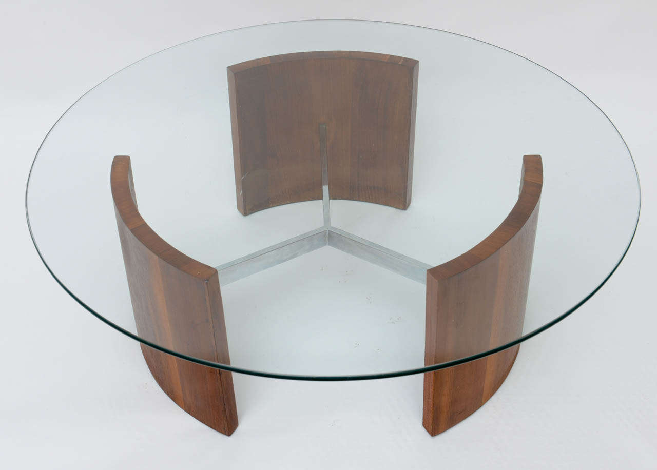 Mid-Century Modern Radial Coffee Table in Walnut and Steel