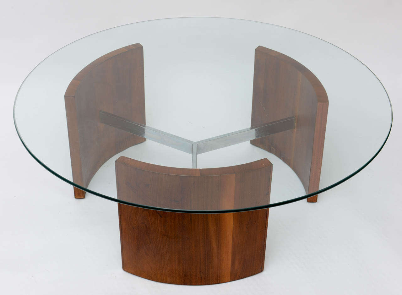 Mid-20th Century Radial Coffee Table in Walnut and Steel