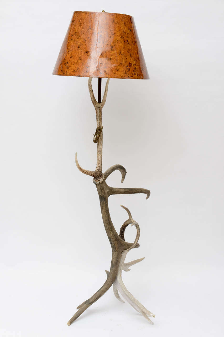 Vintage floor lamp made of 4 different antlers.