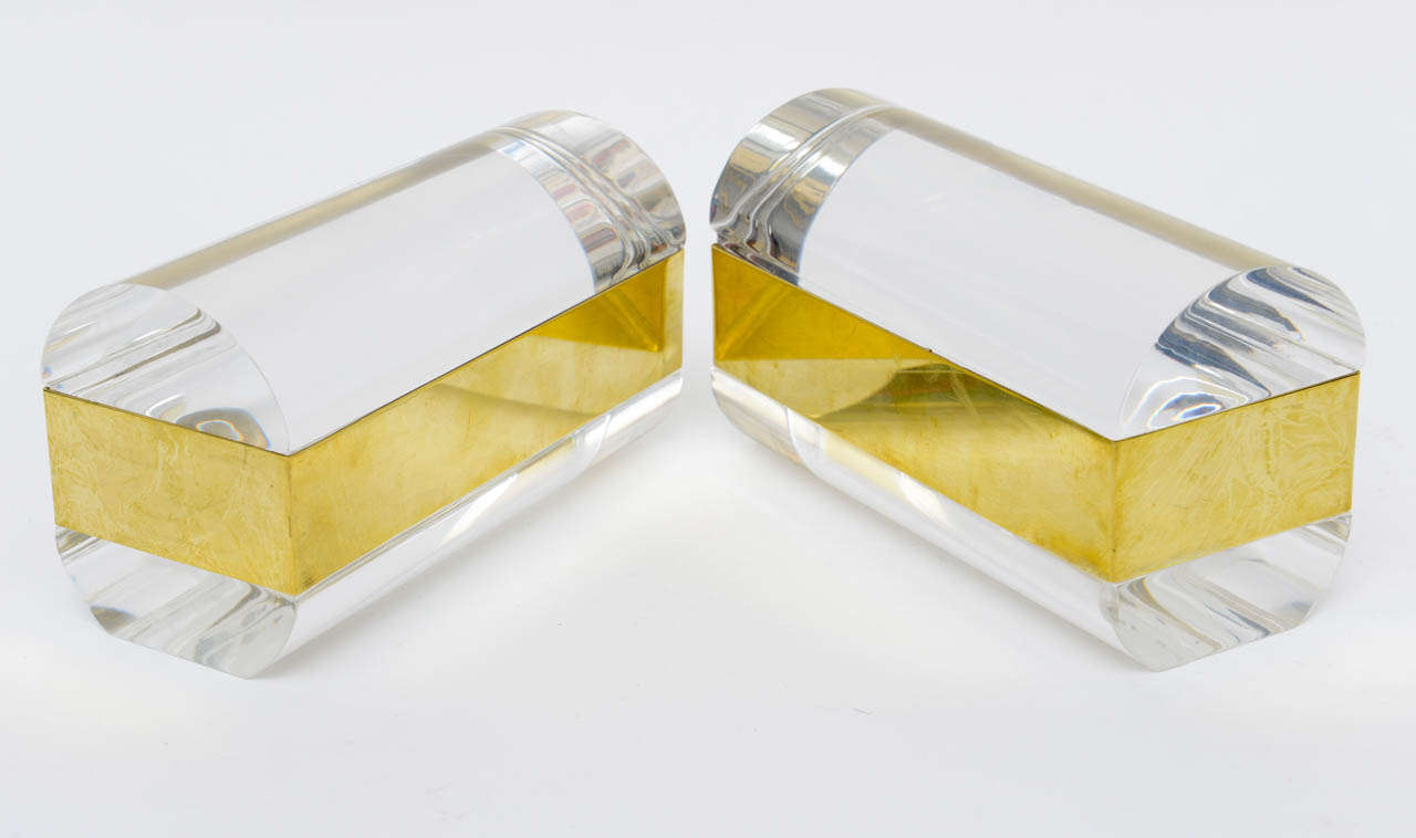 Lucite and brass jewelry boxes. Signed Gabriella Crespi.