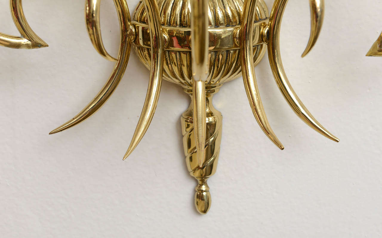 Pair of Art Deco Italian 5 Light Brass Sconces Wall Lights For Sale 1