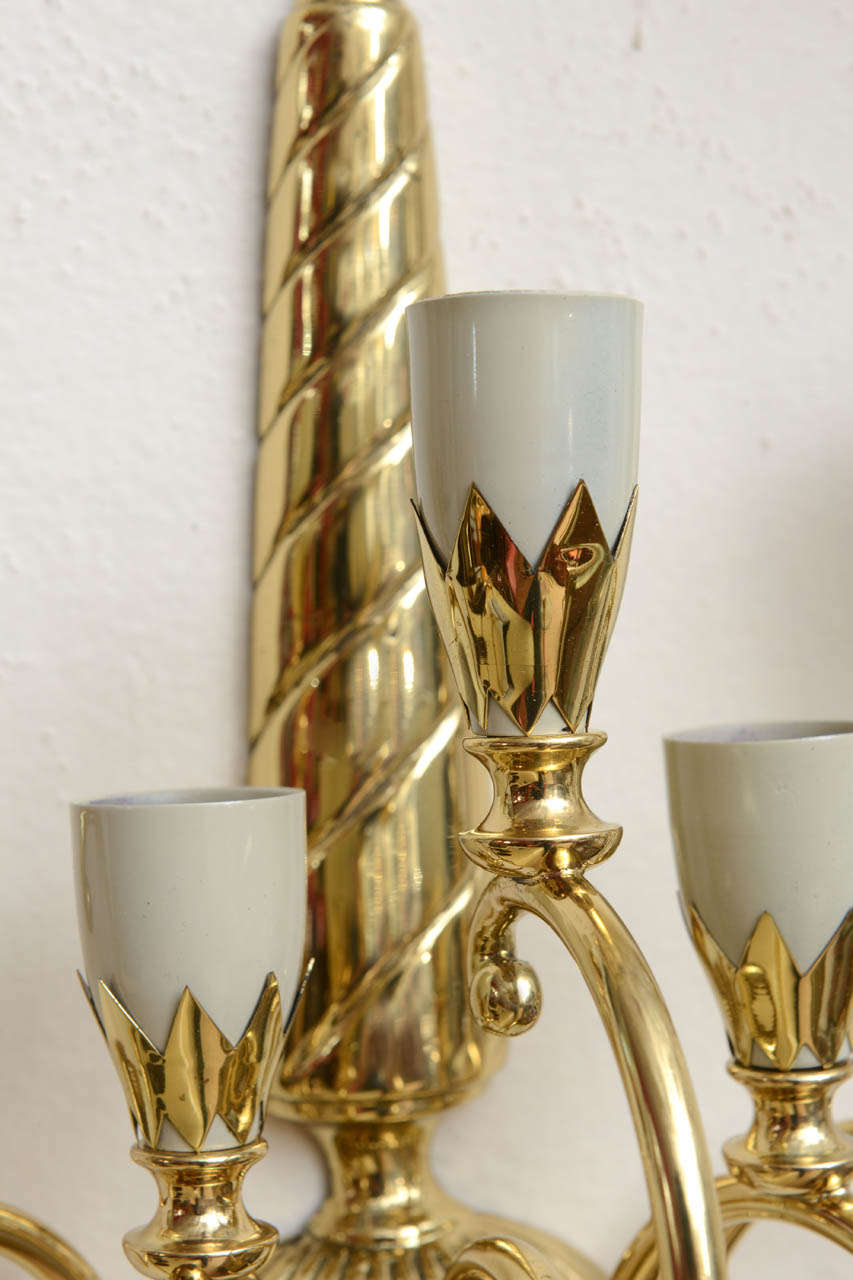 Pair of Art Deco Italian 5 Light Brass Sconces Wall Lights For Sale 4