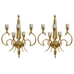 Pair of Art Deco Italian 5 Light Brass Sconces