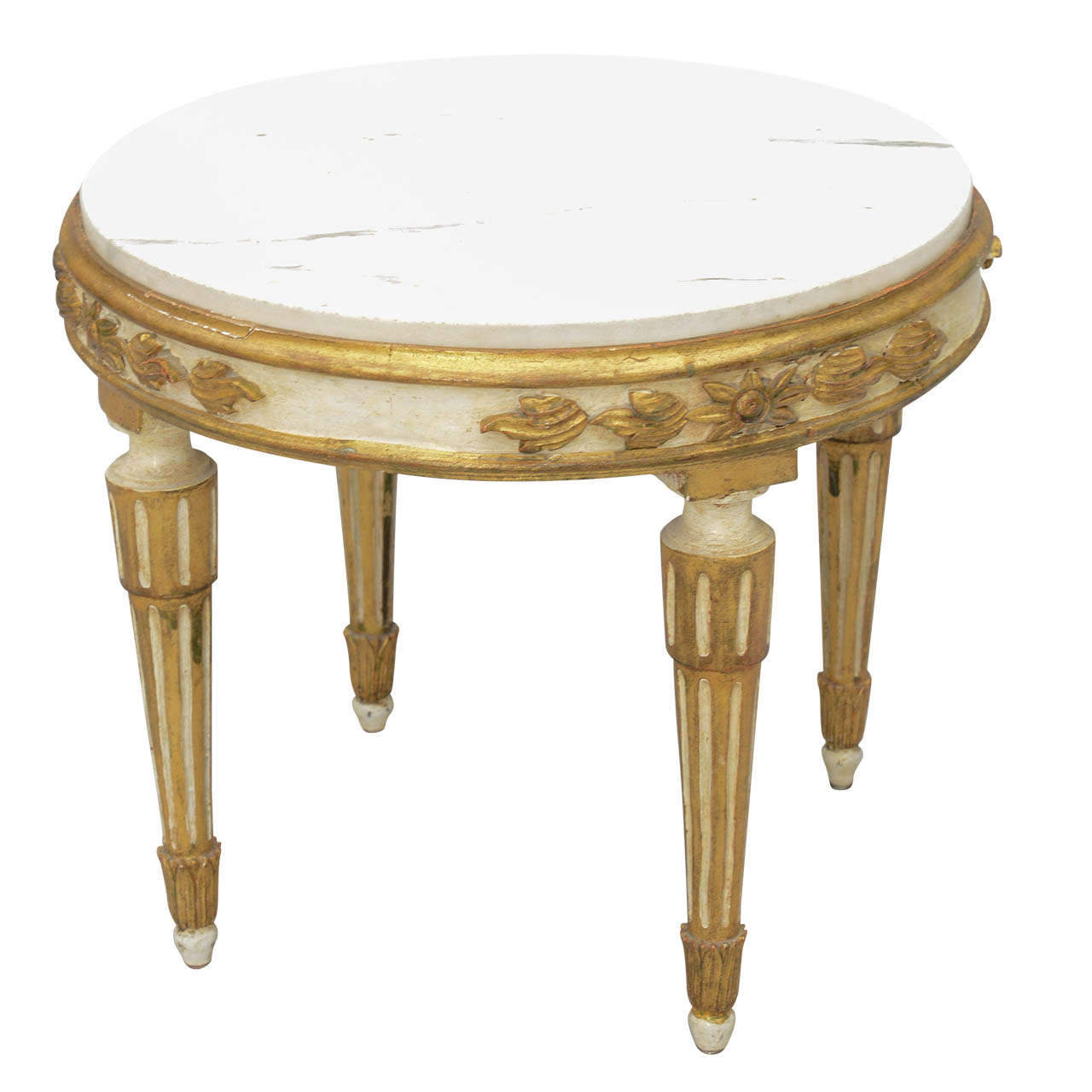 Louis XVI Giltwood Accent Table with Carrara Marble Top