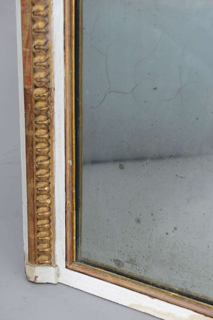 Louis XVI Narrow 19c. Painted and Parcel Gilt French Trumeau Mirror For Sale