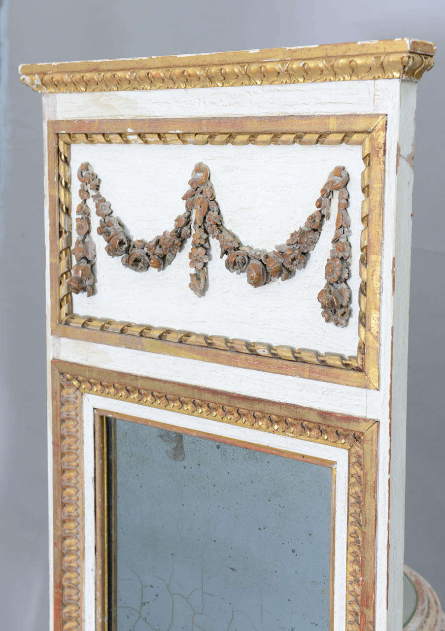 Narrow 19c. Painted and Parcel Gilt French Trumeau Mirror For Sale 3