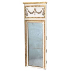 Narrow 19c. Painted and Parcel Gilt French Trumeau Mirror