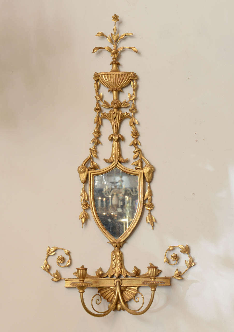 Neoclassical Pair Of 19th C. Giltwood Mirrored Sconces For Sale