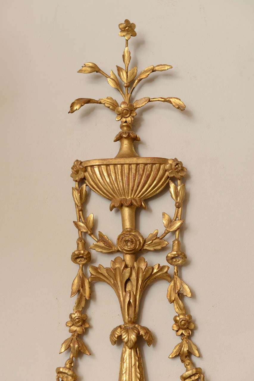 Italian Pair Of 19th C. Giltwood Mirrored Sconces For Sale