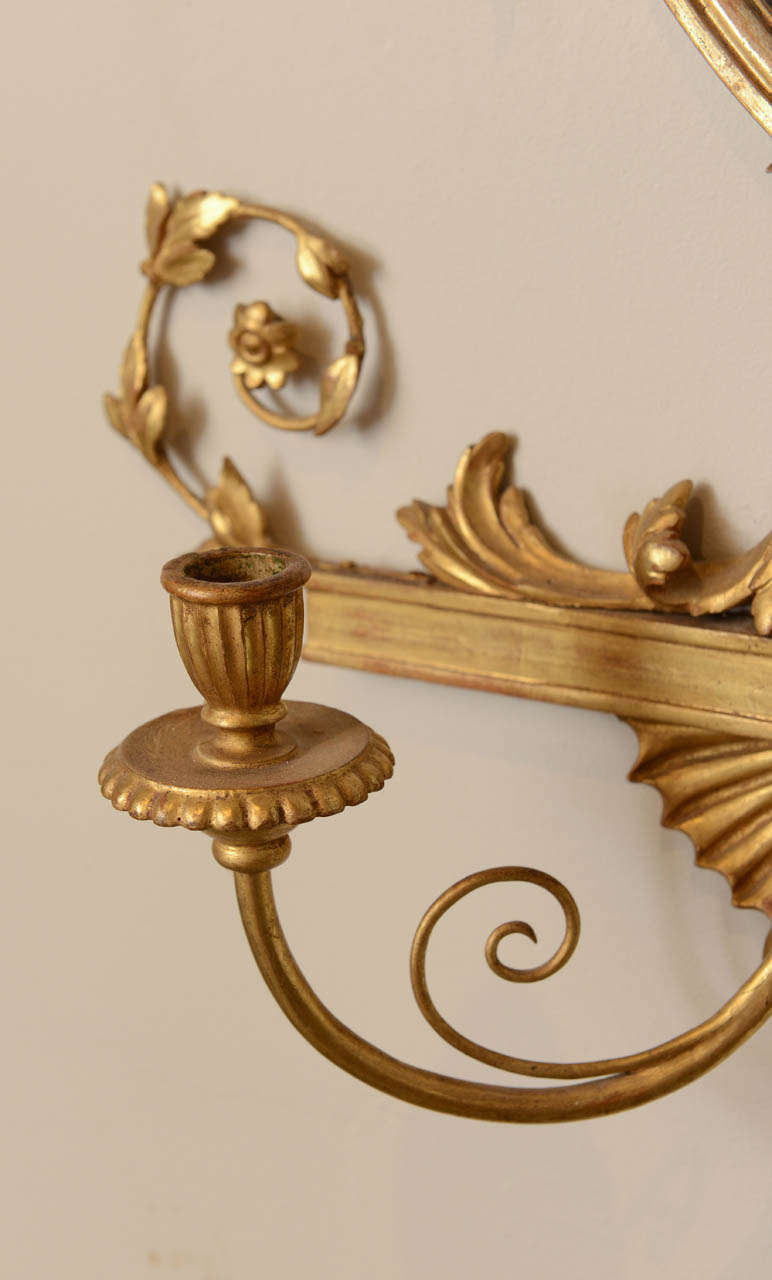 Pair Of 19th C. Giltwood Mirrored Sconces In Excellent Condition For Sale In West Palm Beach, FL
