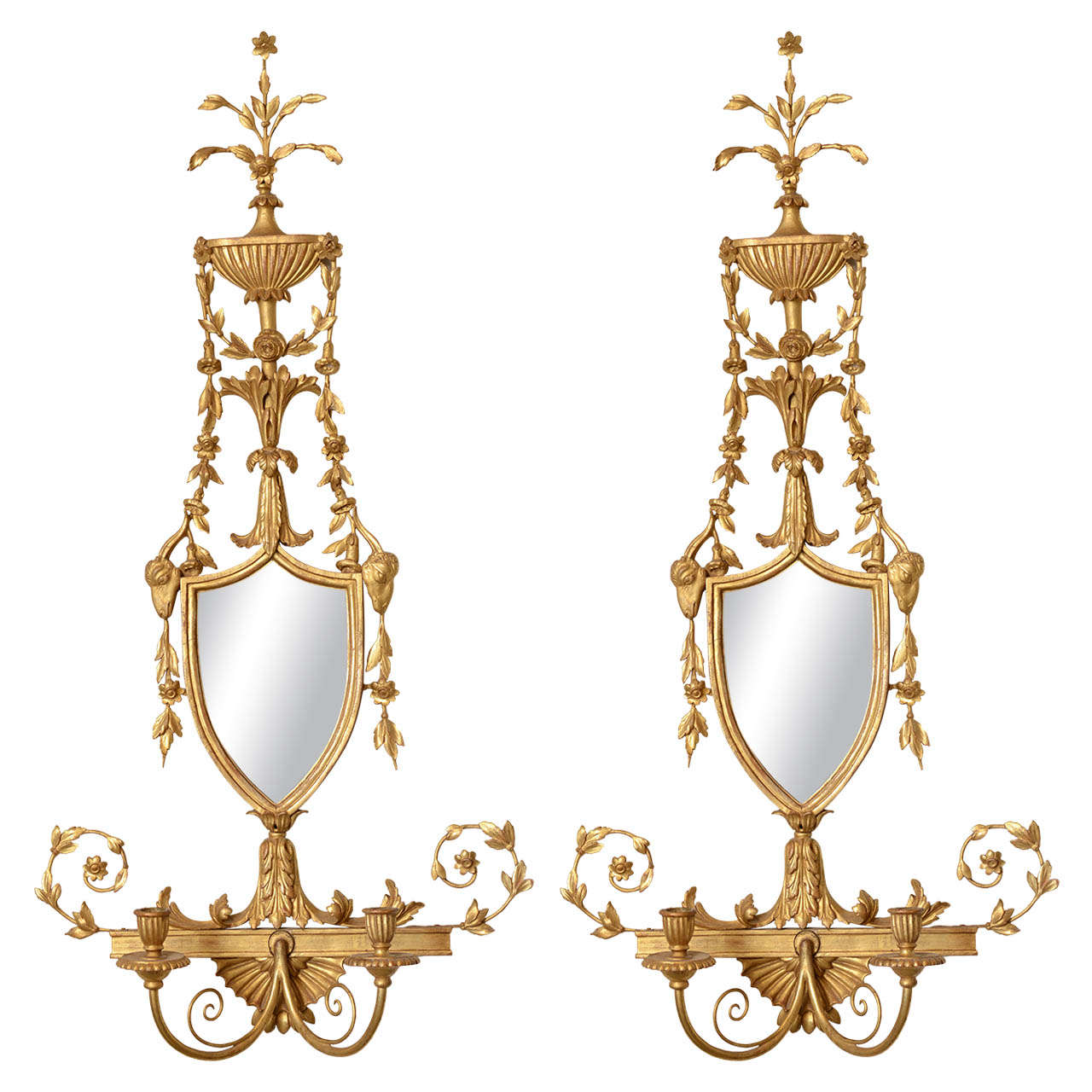 Pair Of 19th C. Giltwood Mirrored Sconces