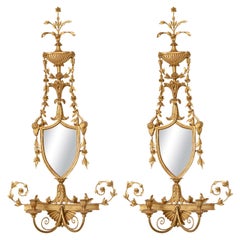 Antique Pair Of 19th C. Giltwood Mirrored Sconces